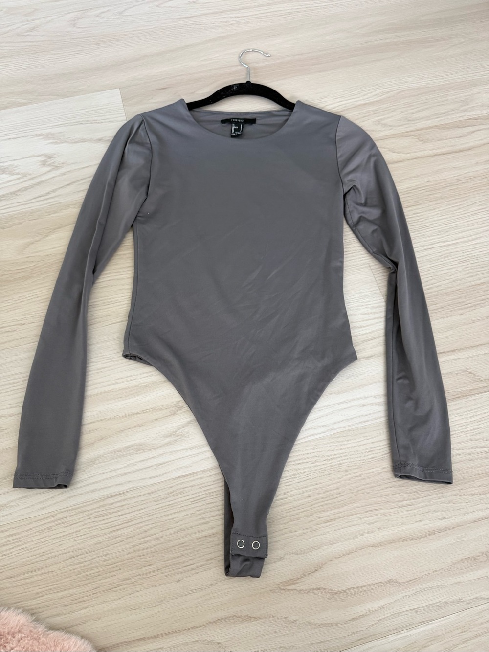 Forever 21 Gray Long Sleeve Crew Neck Bodysuit
